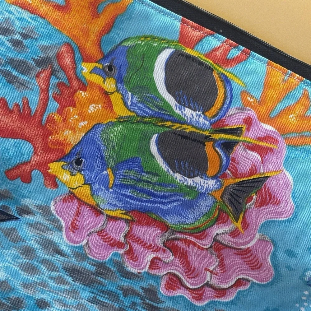 Beach Coral Fish Underwater Theme Make Up Toiletry Bag Zip vibrant blue clean